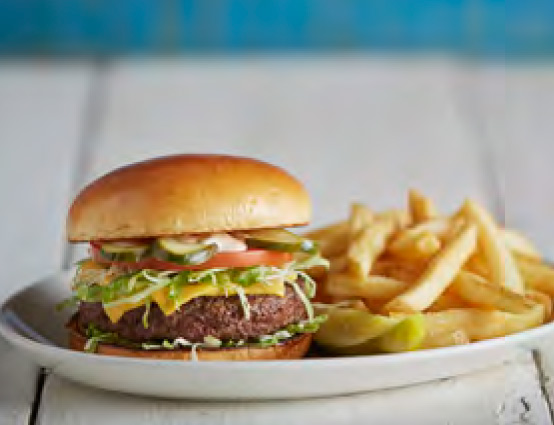 Cheeseburger in Paradise with french fries